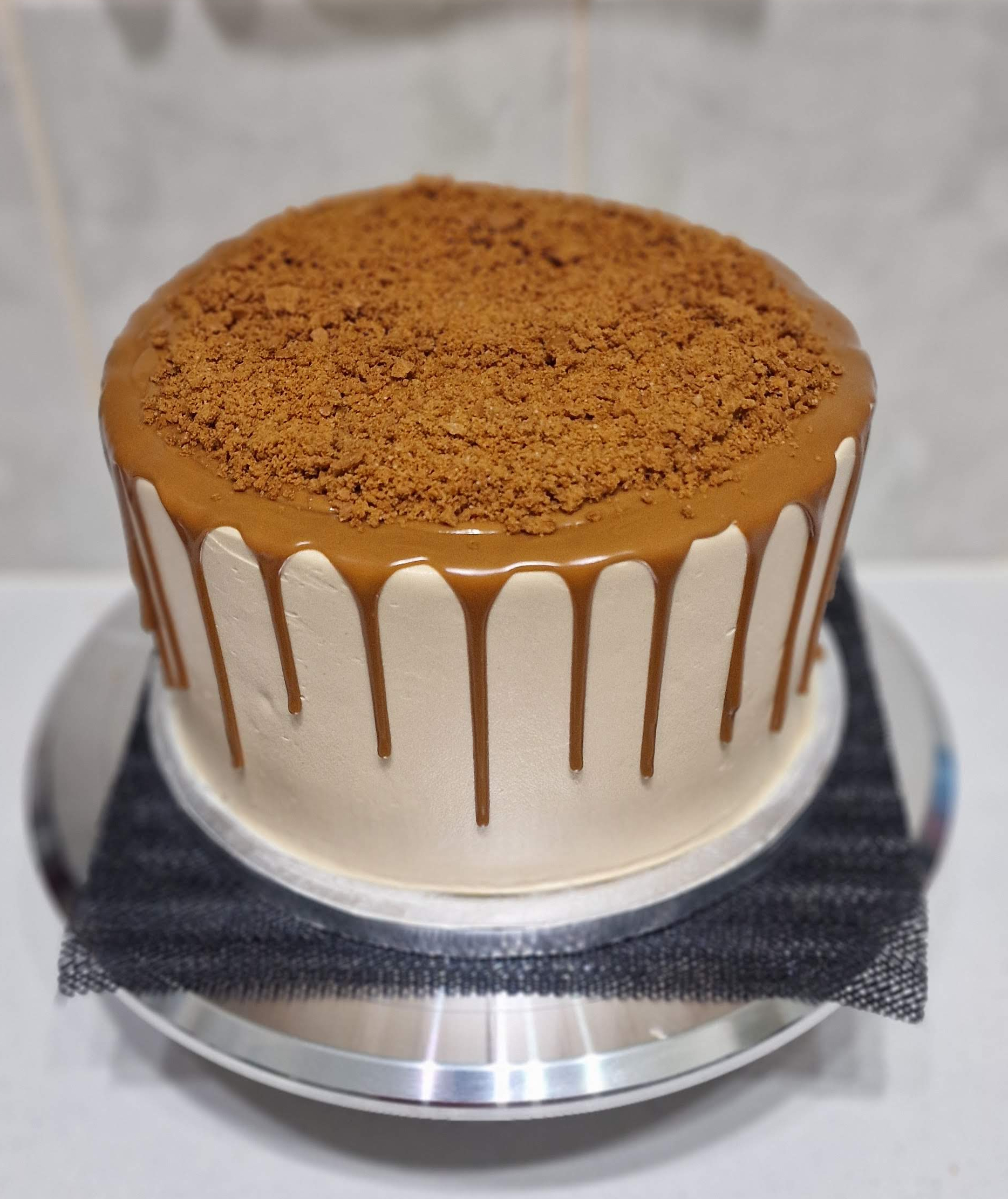 Bespoke Biscoff Speculoos cookie crumb drip celebration cake by Fontaines Fancies in Greenford